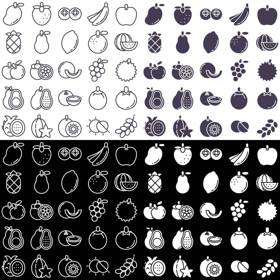 Fruit icon set design stroke and silhouette vector