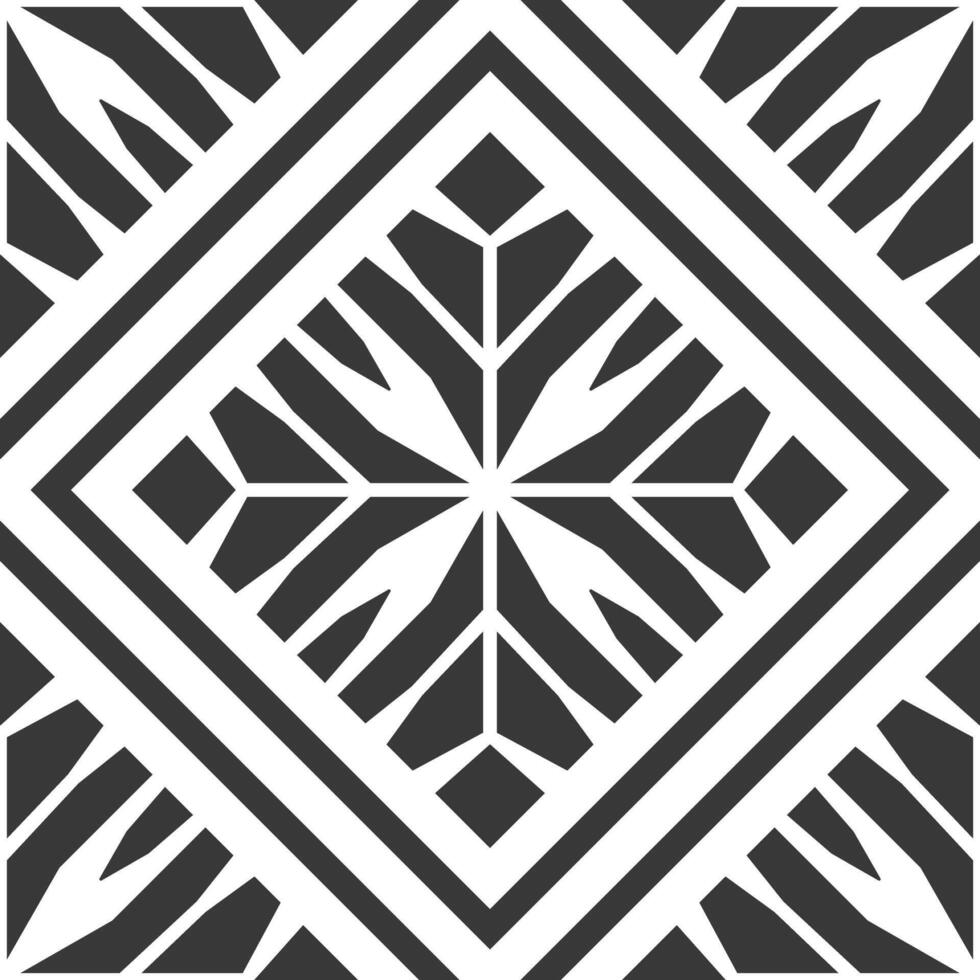 A black and white patterned tile floor with a snowflake design vector