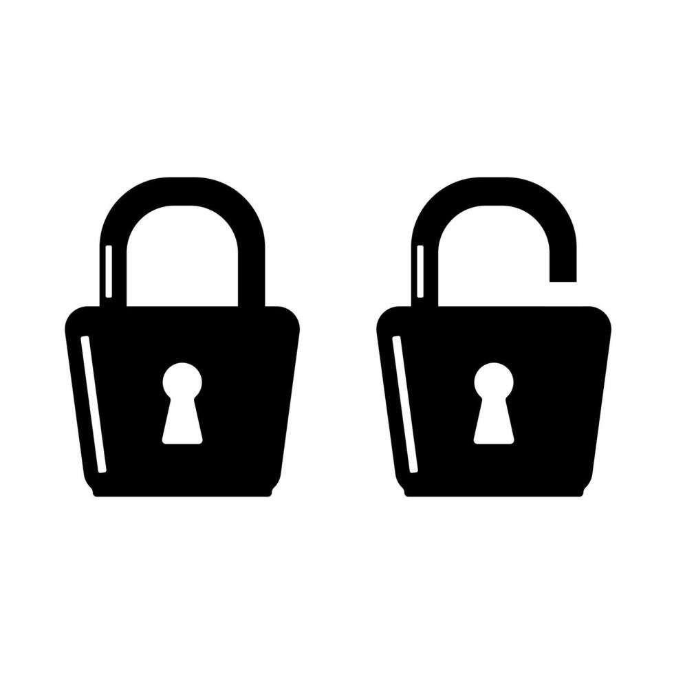 Open And Closed Steel Security Padlock - Icon Illustration Silhouette vector