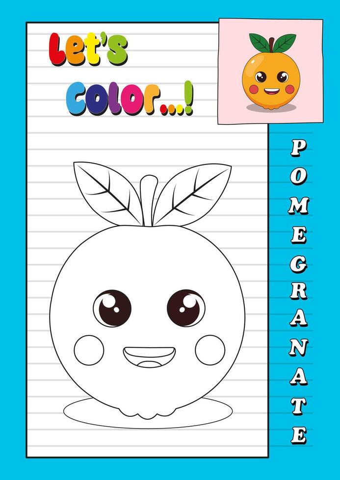 coloring pages with cute pomegranate cartoon characters, suitable for training children to color vector