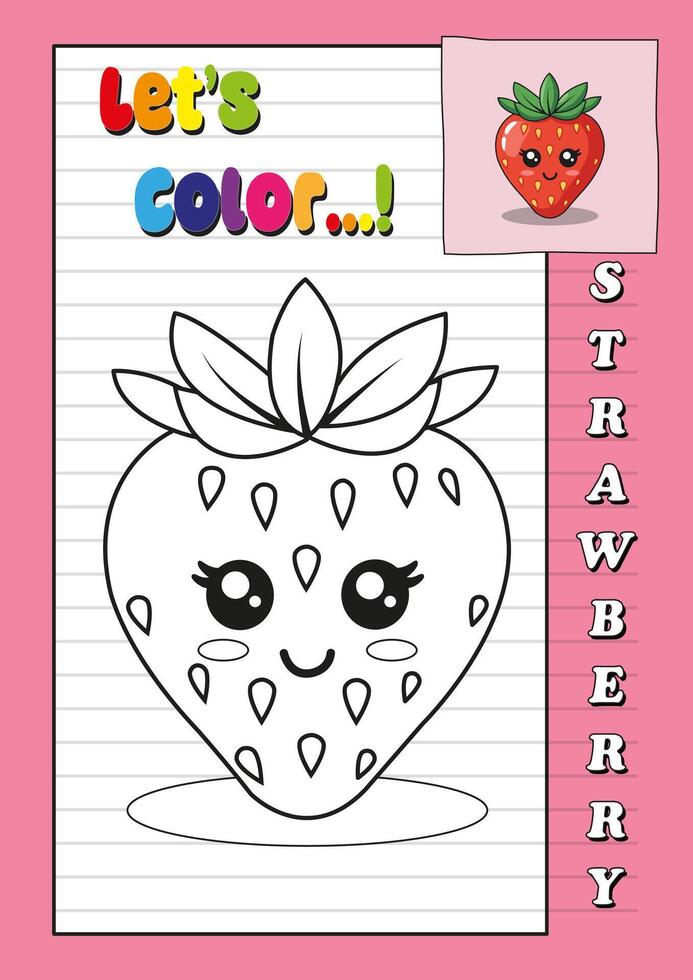 coloring pages with cute strawberry cartoon characters, suitable for training children to color vector