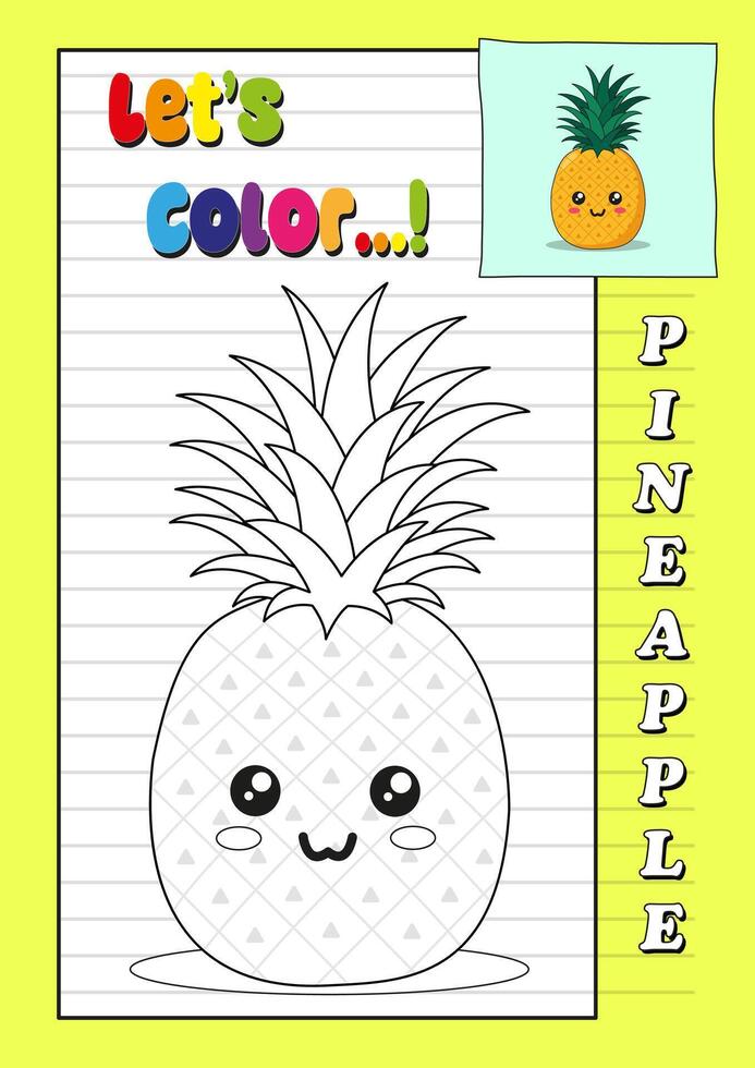 coloring pages with cute pineapple cartoon characters, suitable for training children to color vector