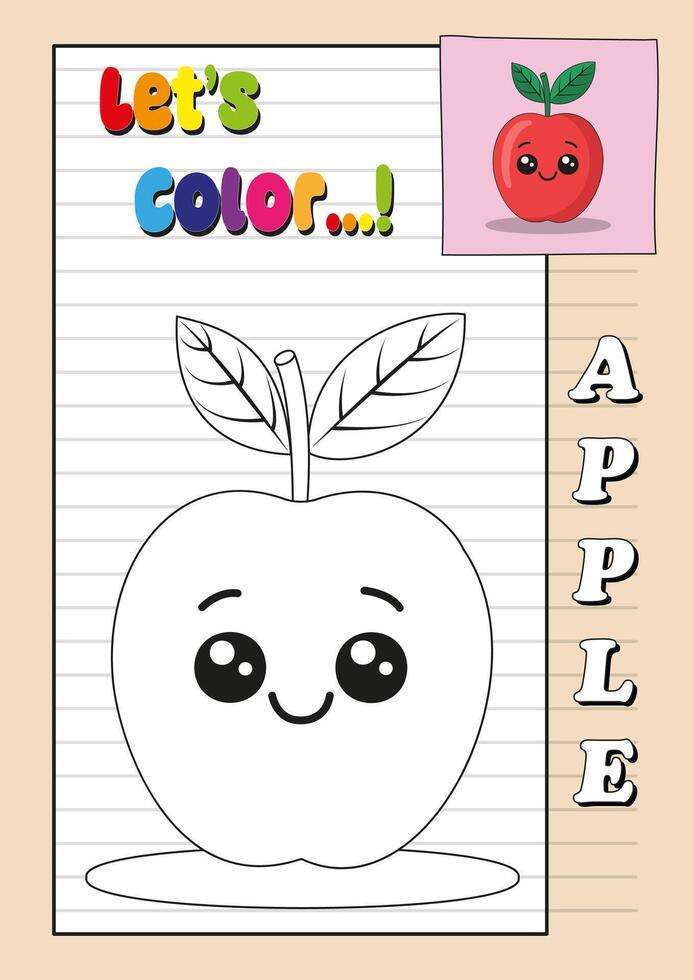 coloring pages with cute apple cartoon characters, suitable for training children to color vector