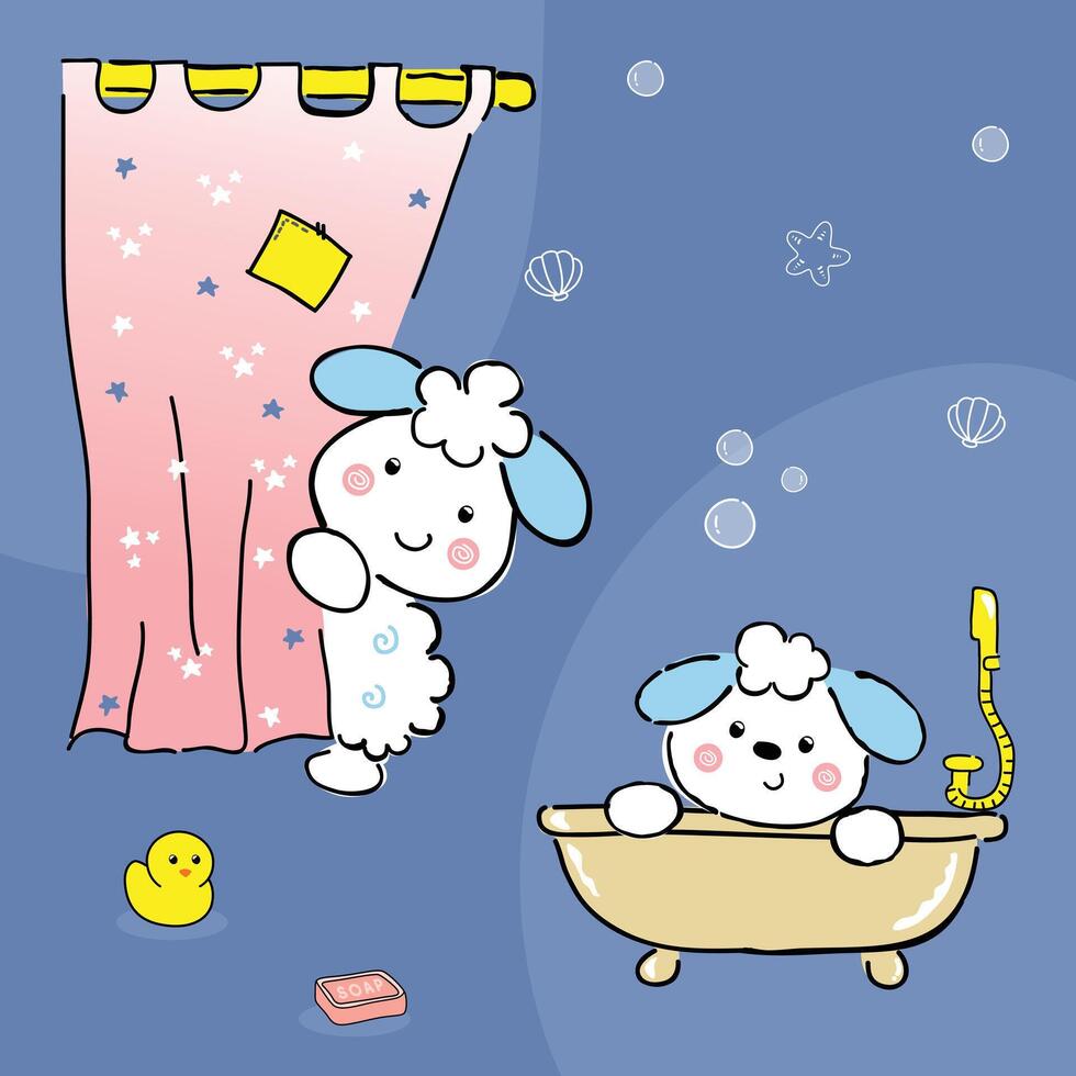 Cute Sheep Take a Bath vector
