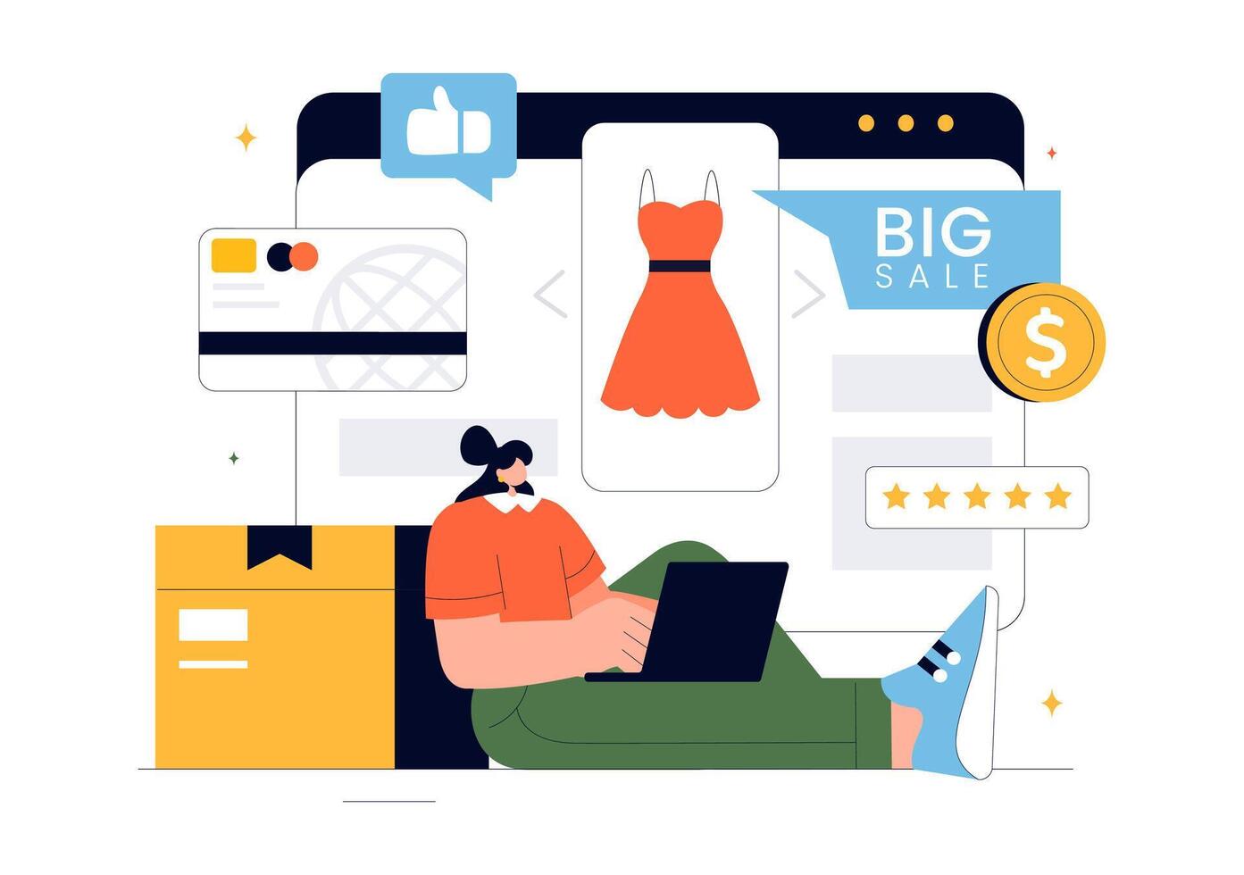 Online Retail and Consumer Feedback in E-commerce Illustration vector
