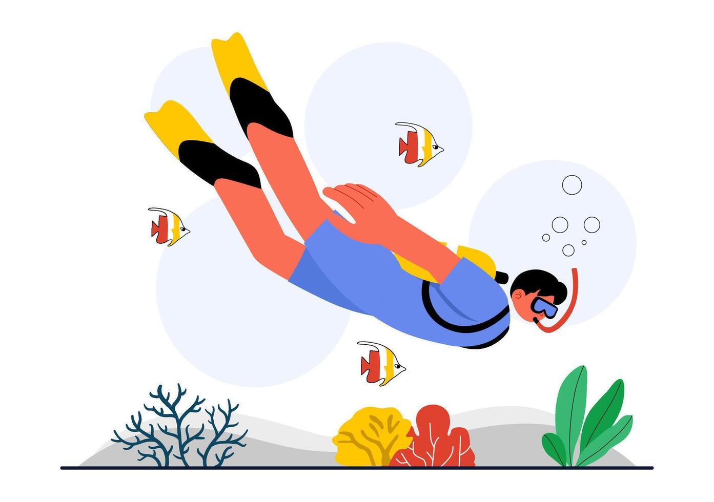 Underwater Diving Sport Illustration Featuring Marine Life and Coral Reefs in a Flat Style vector