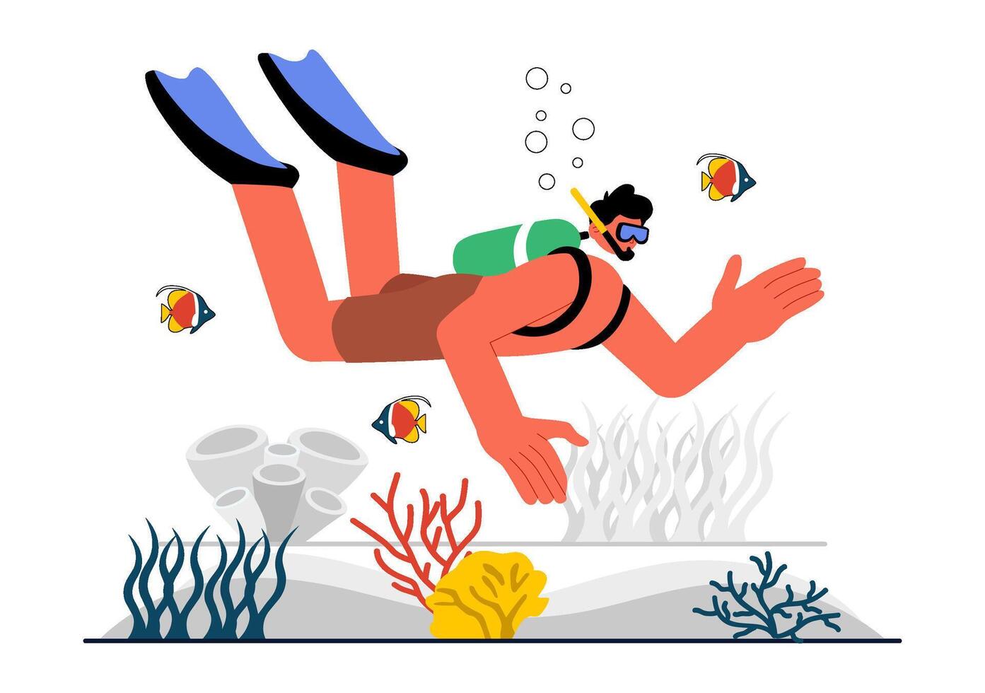Scuba Diving Illustration with Underwater Gear for Ocean Exploration in a Flat Background vector