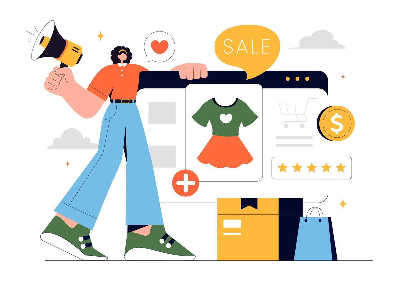 Online Store and Digital Marketing for E-commerce Transactions vector