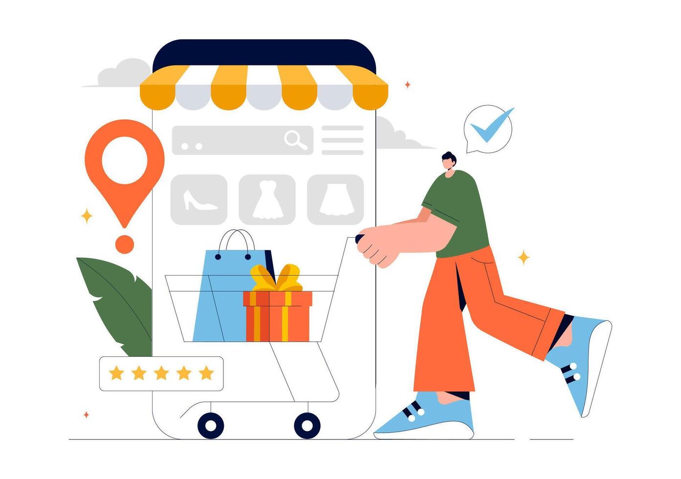 Flat Style of Online Buying, Selling, and Customer Reviews vector