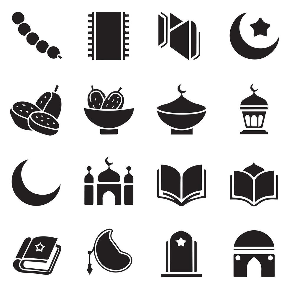 Many Simple Black and White Islamic Icons Set vector