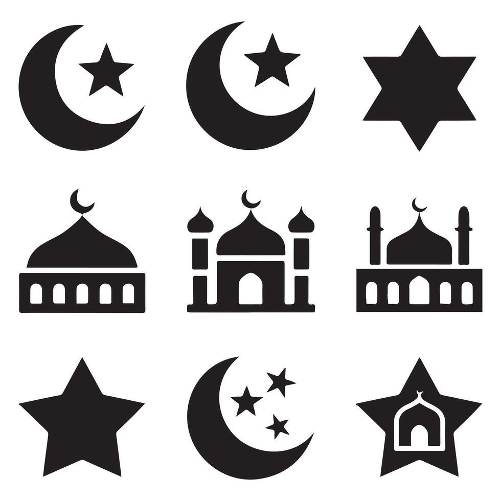Black and White Islamic Icons Set vector