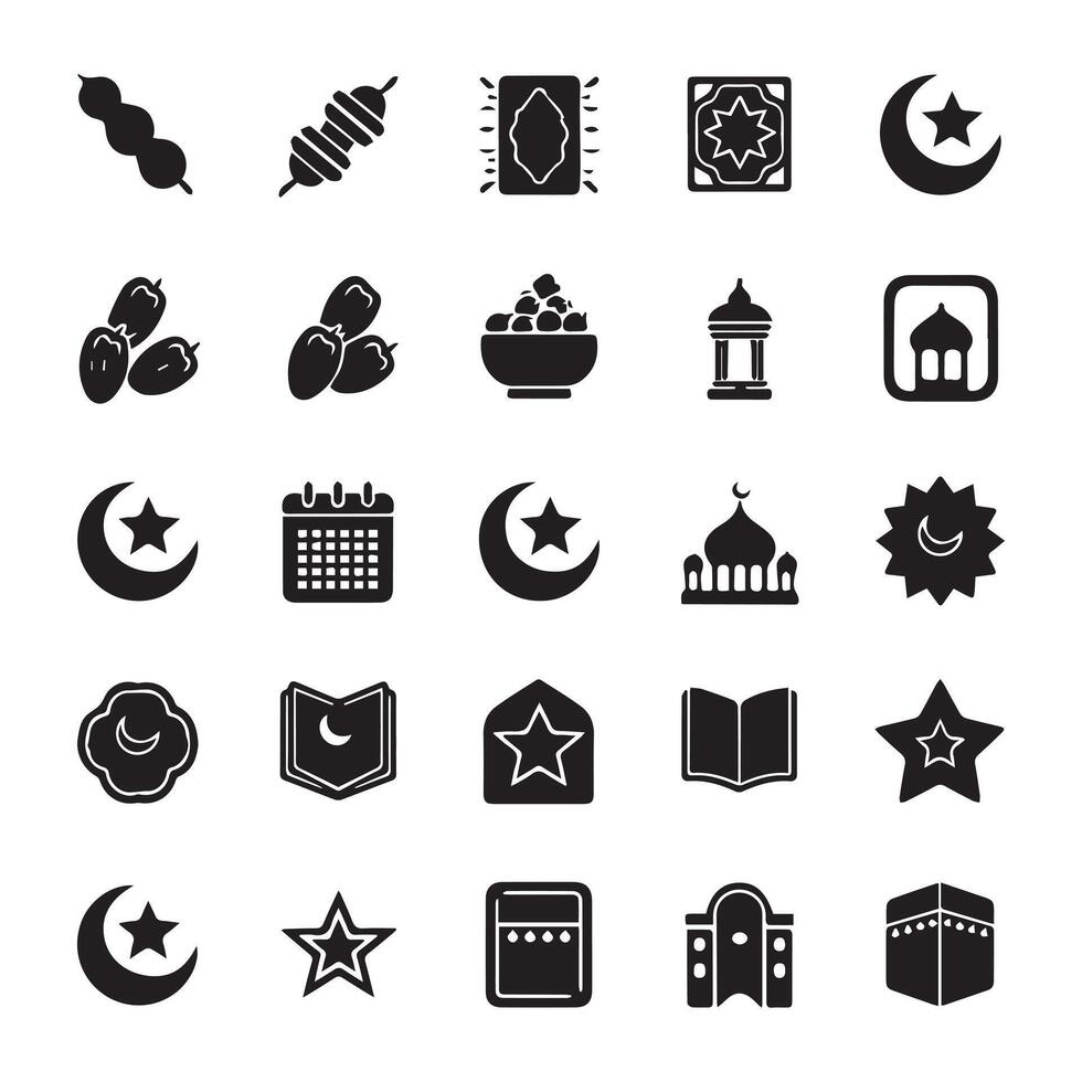 Unique Best Black and White Islamic Icons Set vector