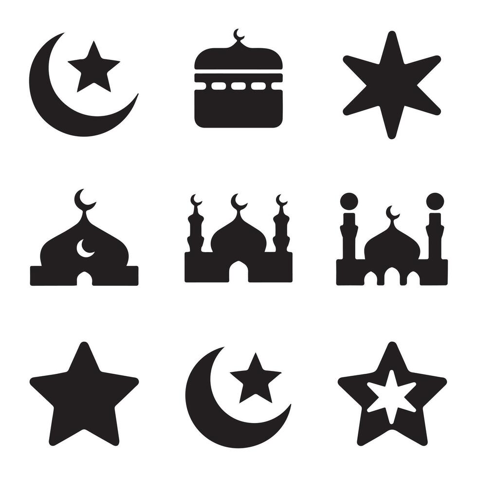 Simple Black and White Islamic Icons Set bundle vector