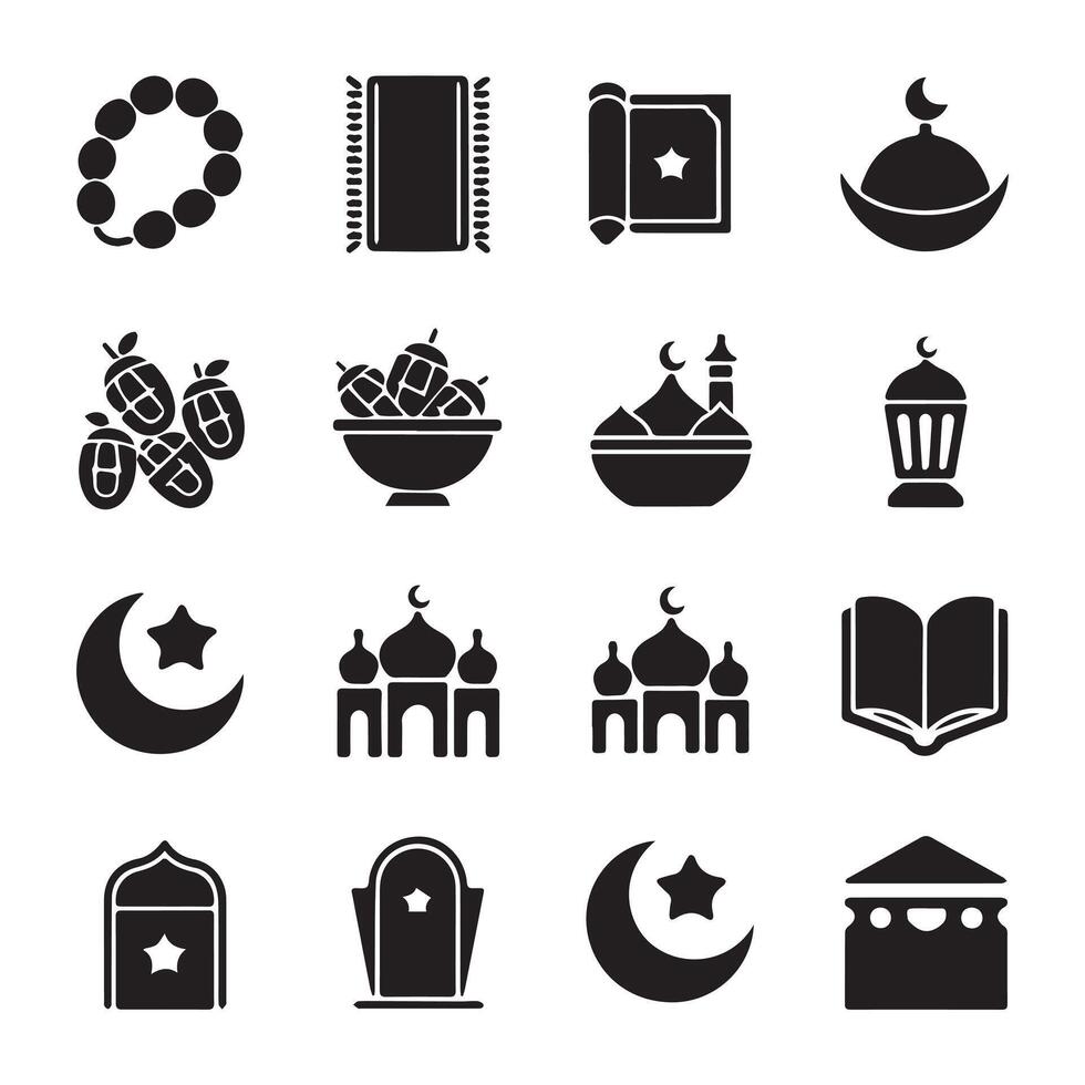 Best Black and White Islamic Icons Set vector