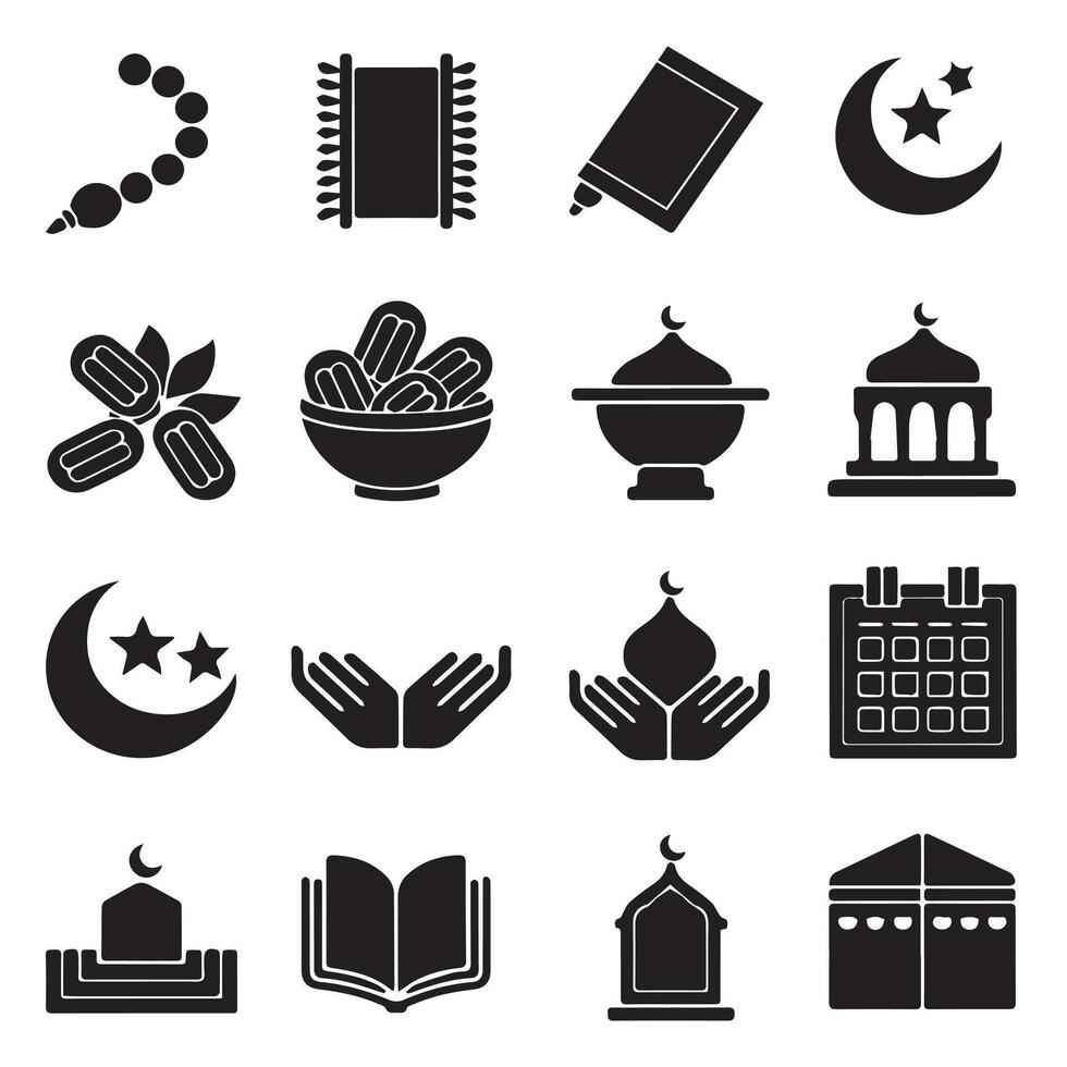 Simple Black and White Islamic Icons Set arts vector