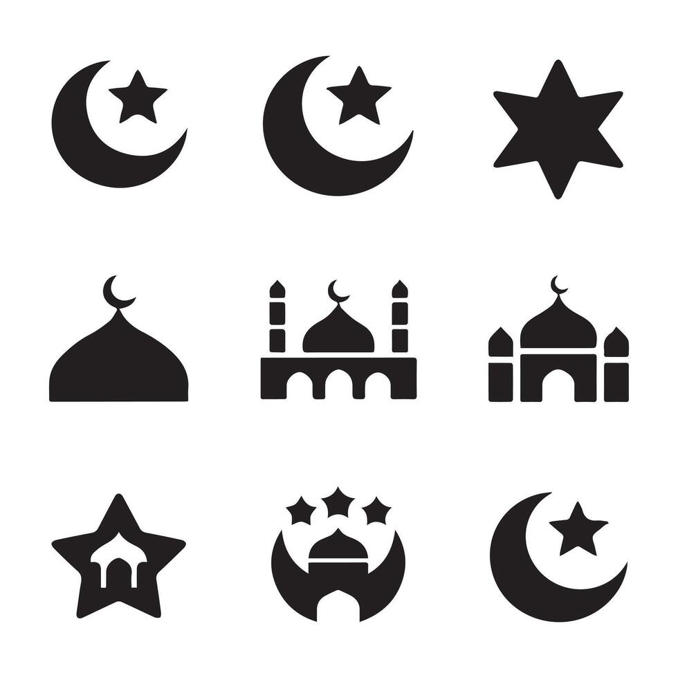 Simple Black and White Islamic Icons Set vector