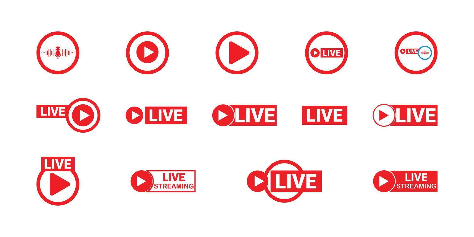 Collection of Red Live Streaming Icons. vector