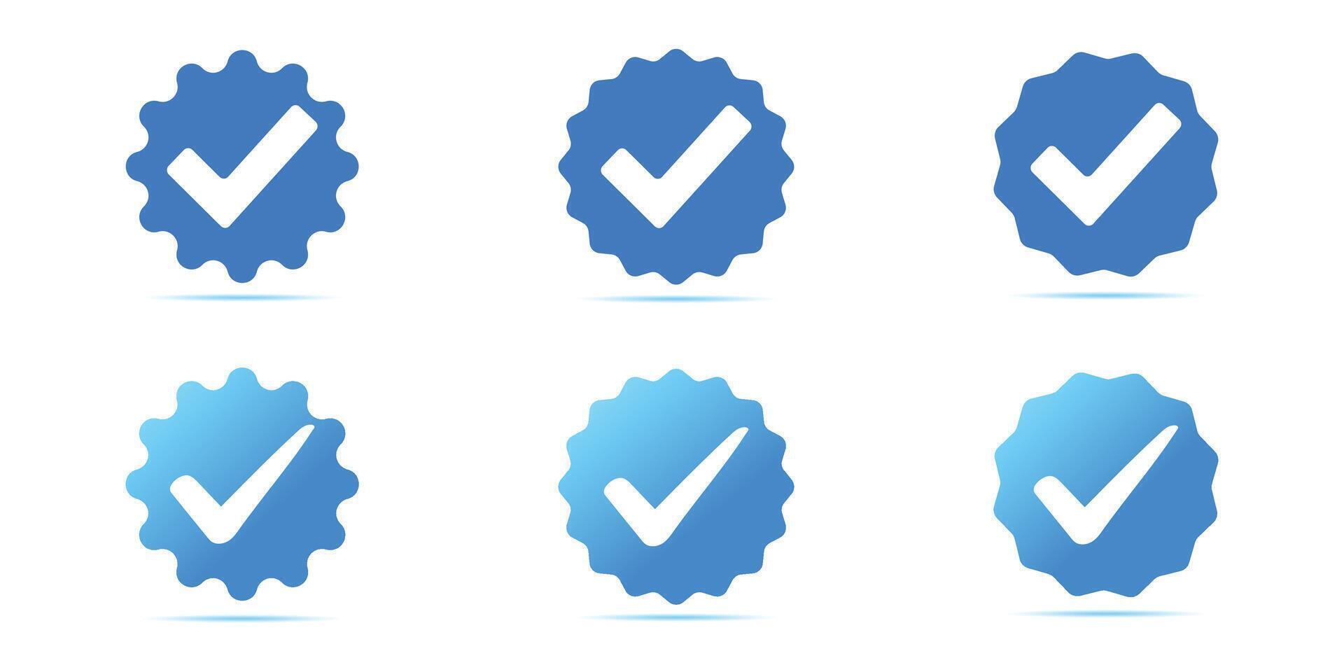 Verification blue approved check mark badges on white background. vector