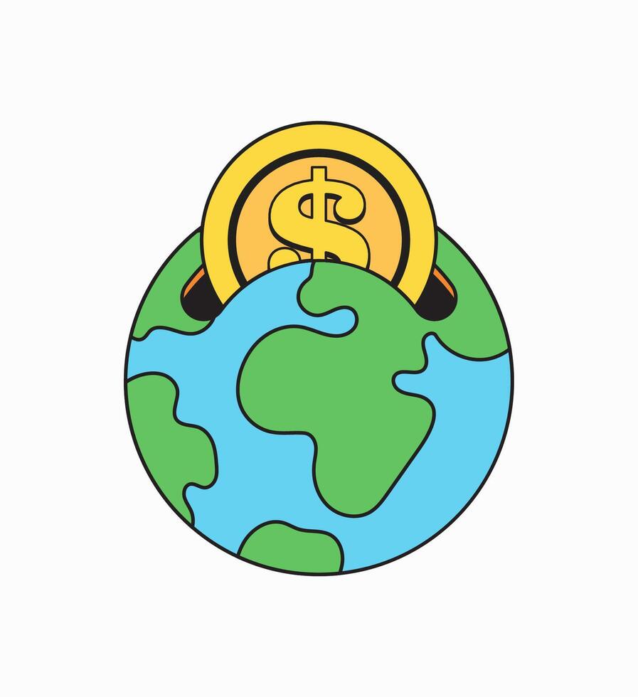 Globe and dollar coin illustration vector