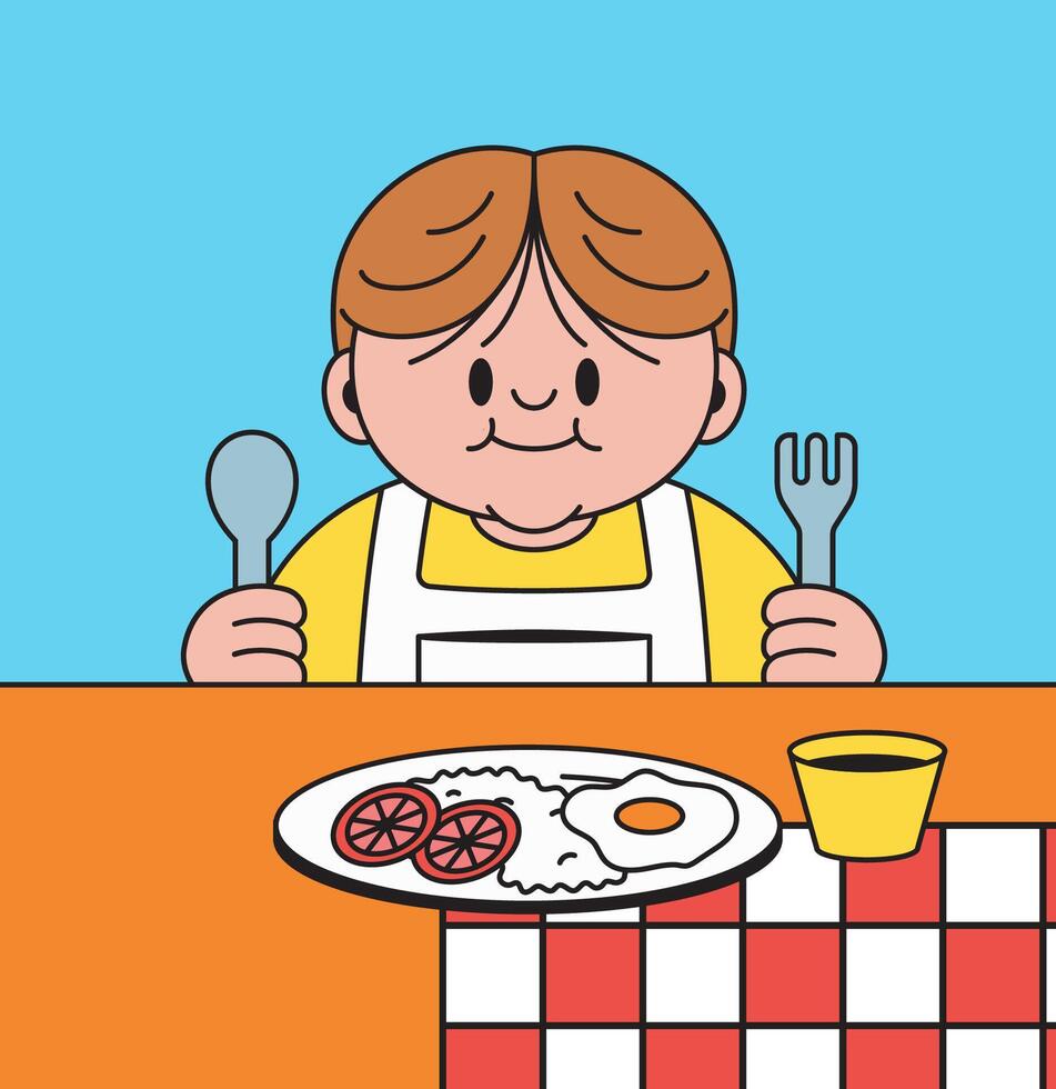 Happy kid with breakfast hand drawn illustration vector