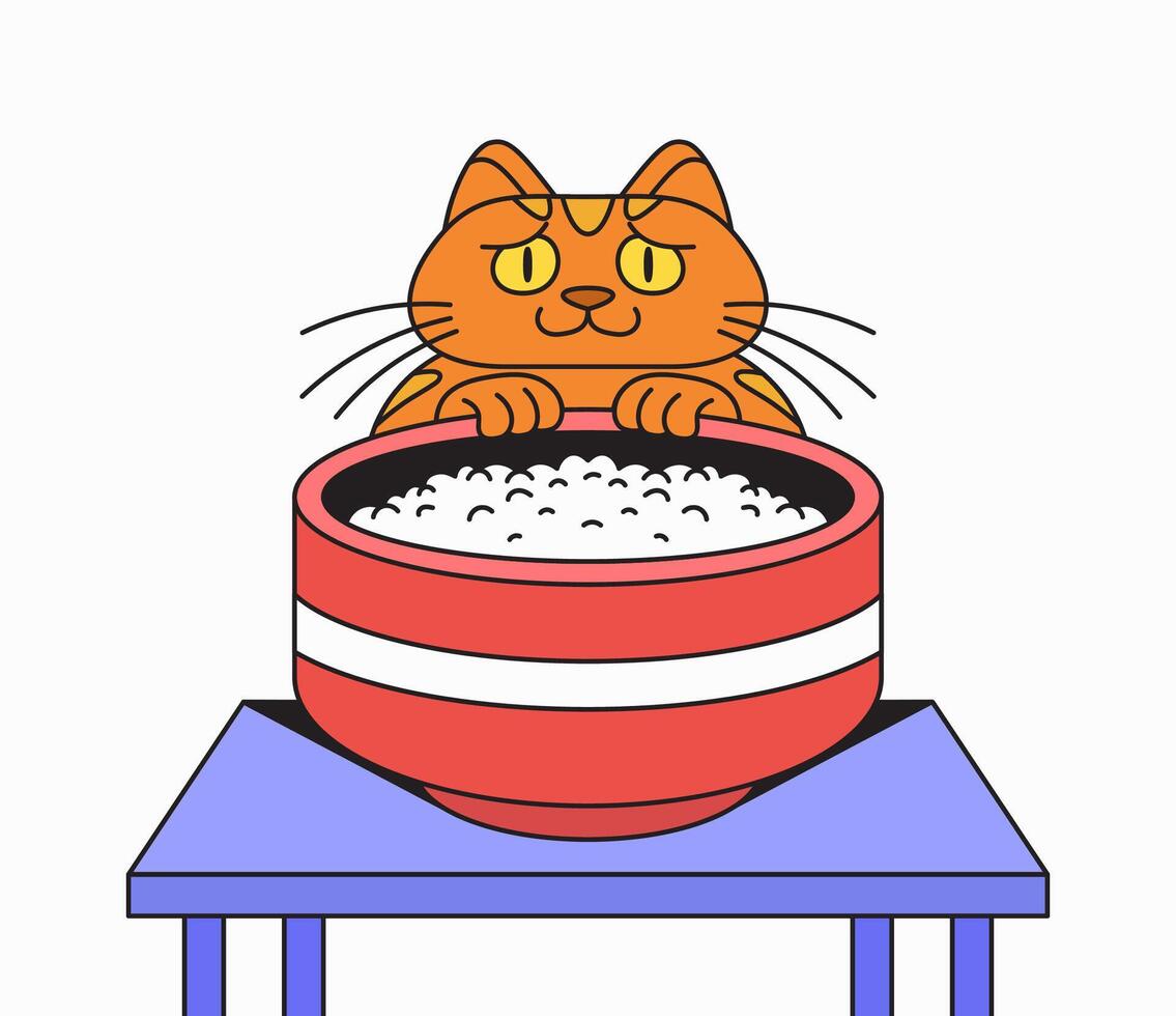 Curious cat and rice vector