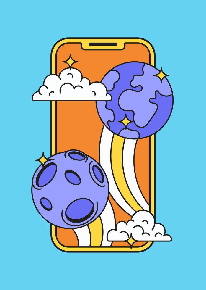Space themed phone screen illustration vector