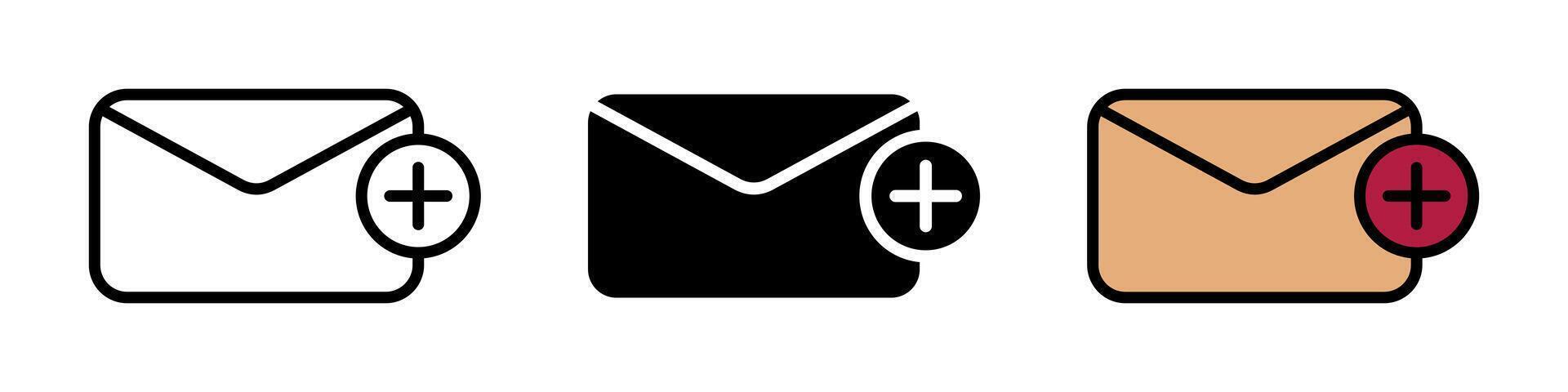 Envelope plus icon set, add message symbol. Modern design isolated on white background vector