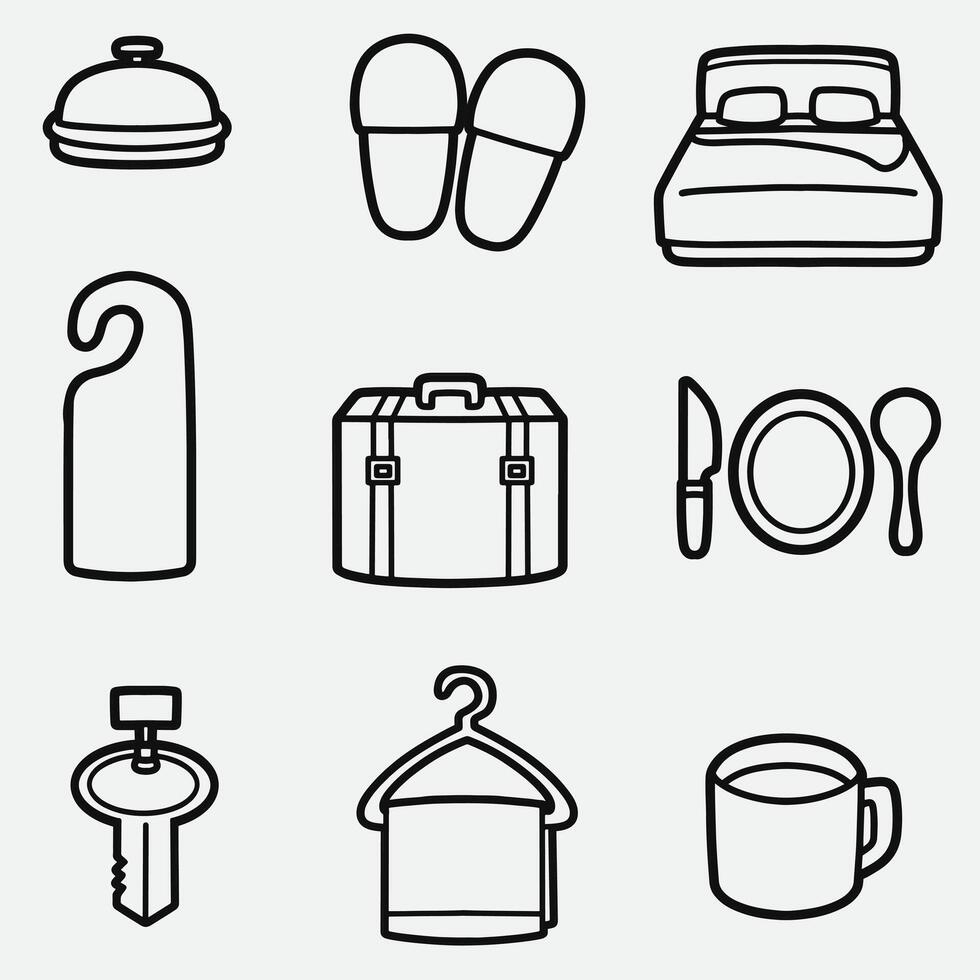 set of hotel with outline style good for icon, symbol, element design, etc vector