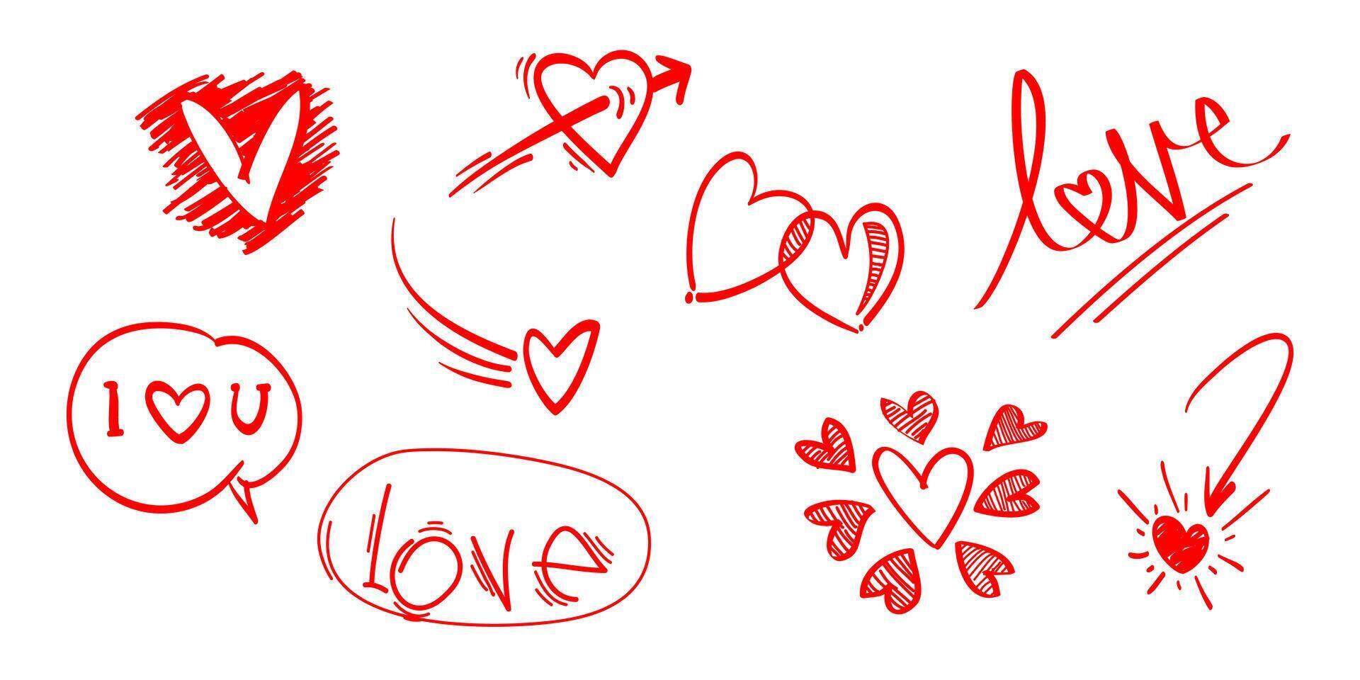 Doodle hearts on set. hand drawn style. love symbol illustration. isolated on white background vector