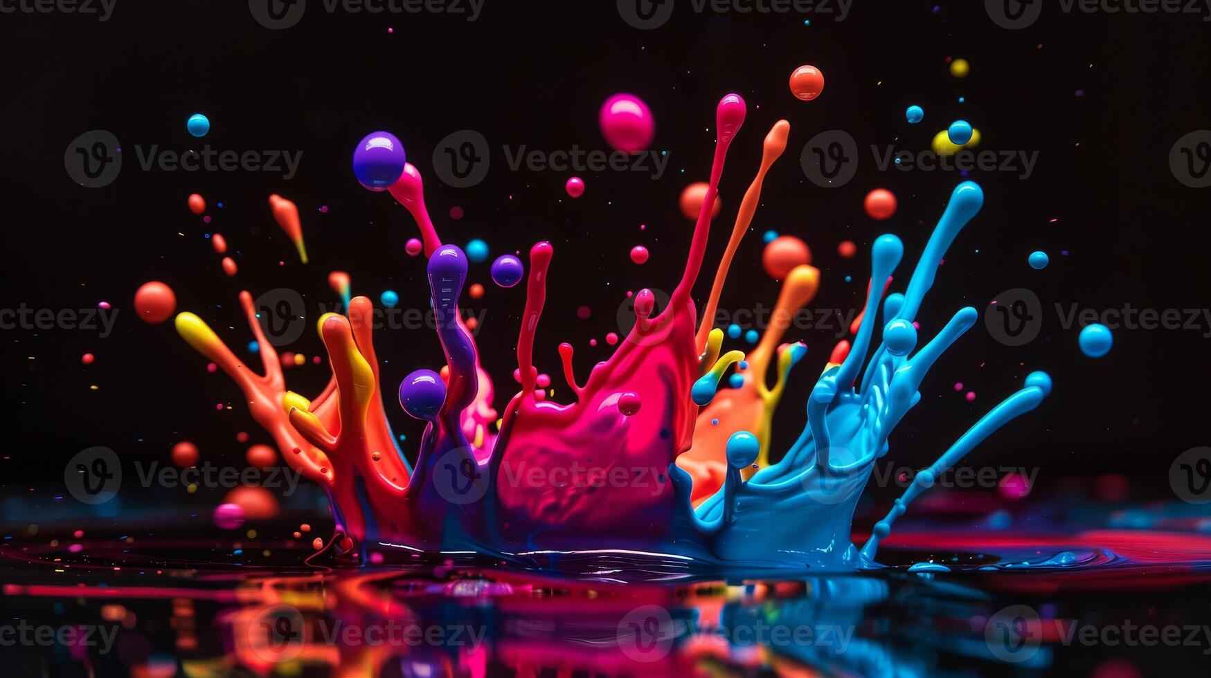 Colorful paint splashes on a black background photo