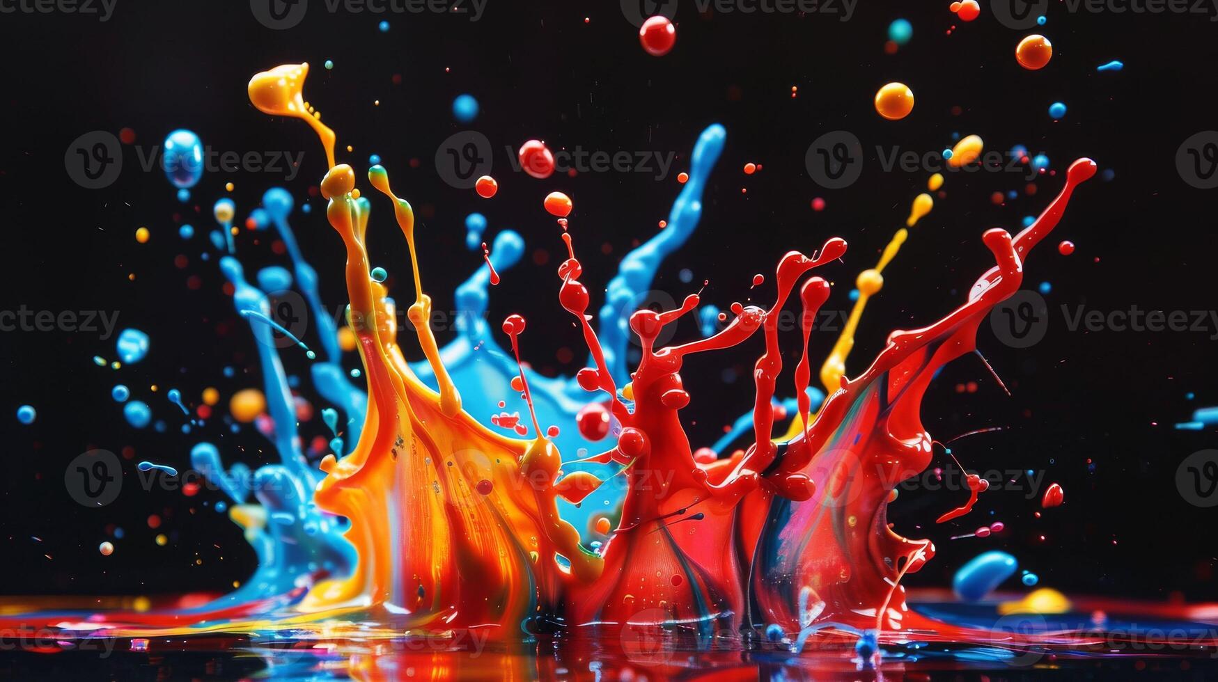 Colorful paint splashes on a black background photo