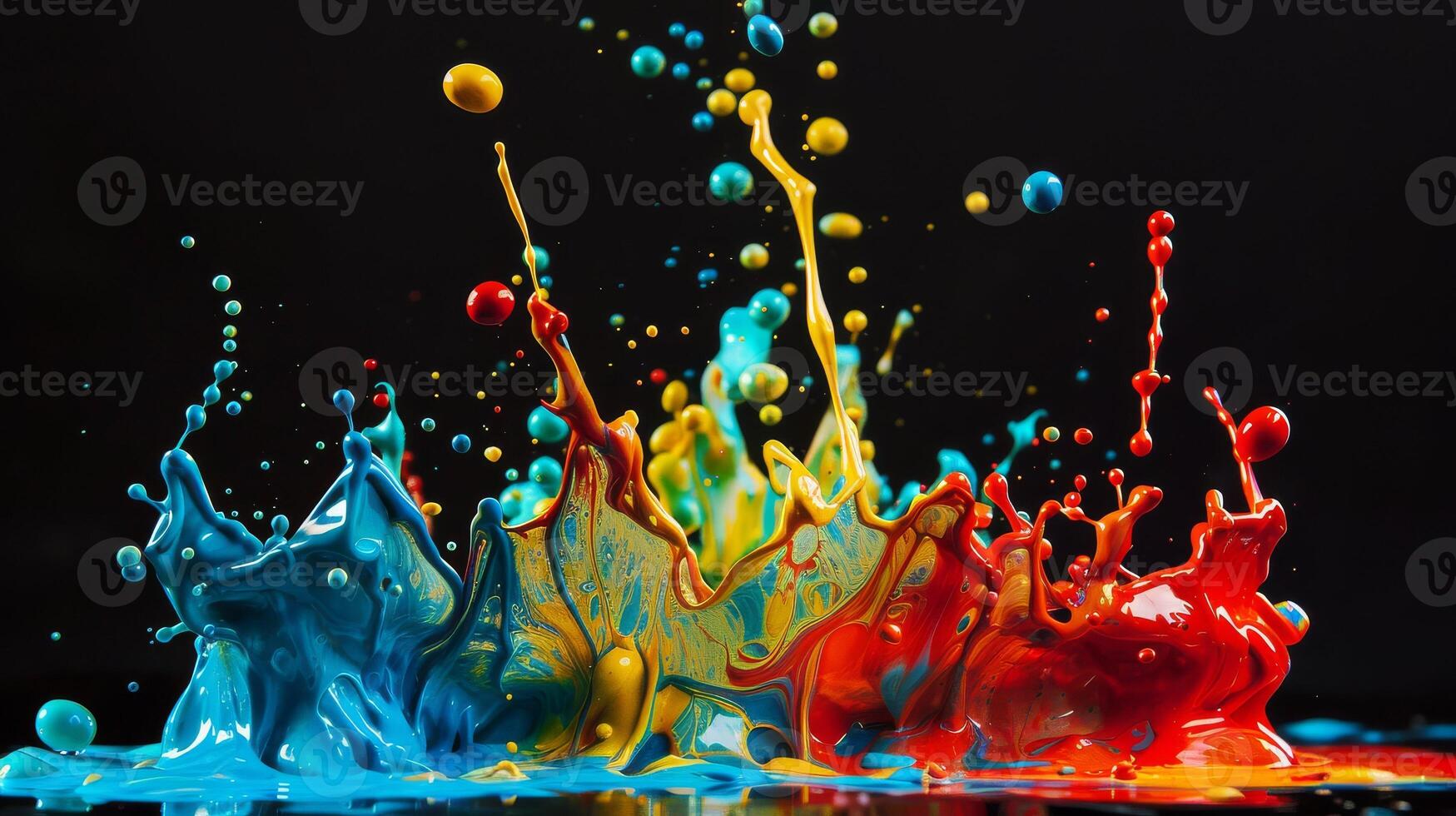 Colorful paint splashes on a black background photo