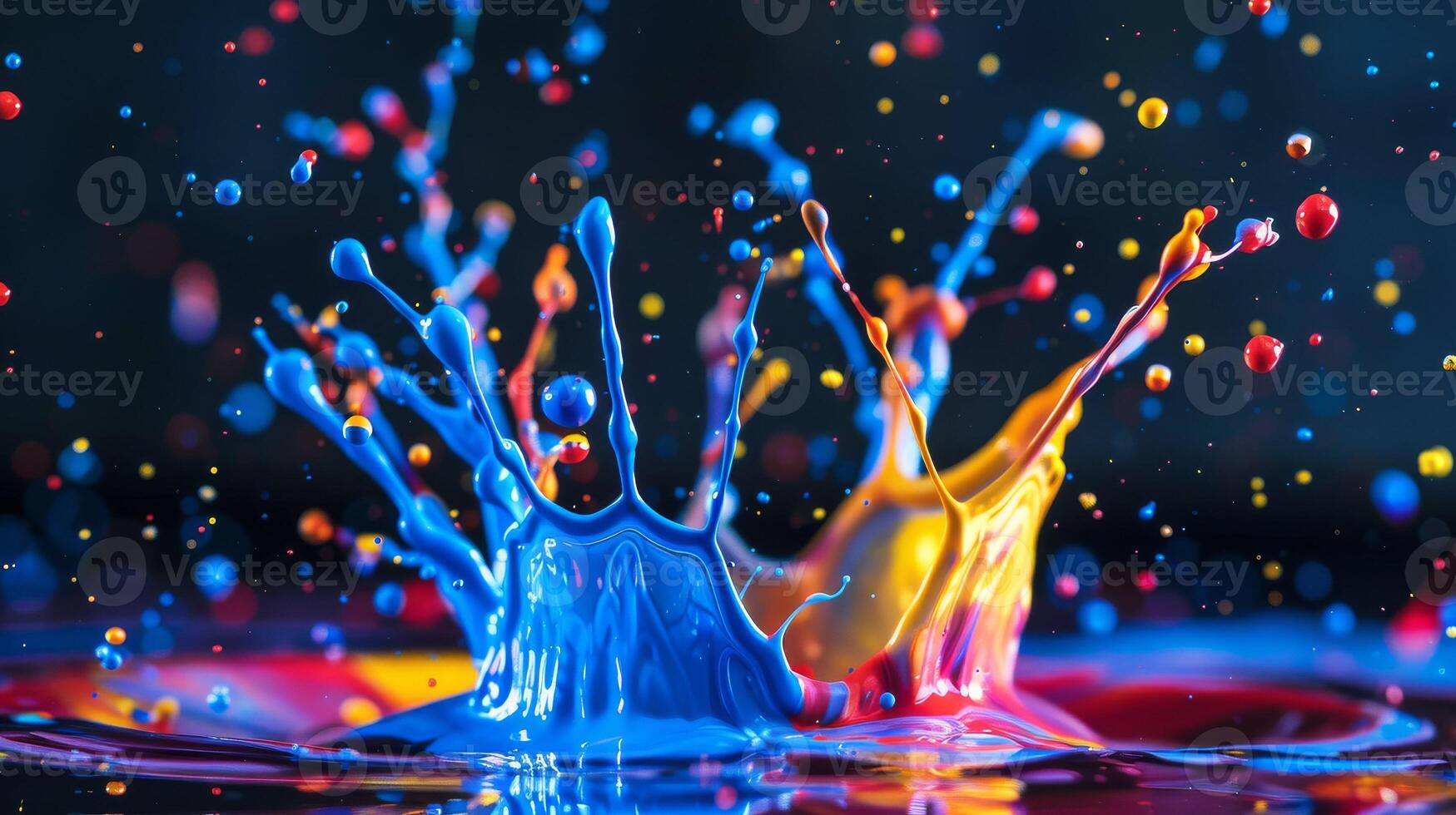 Colorful paint splashes on a black background photo