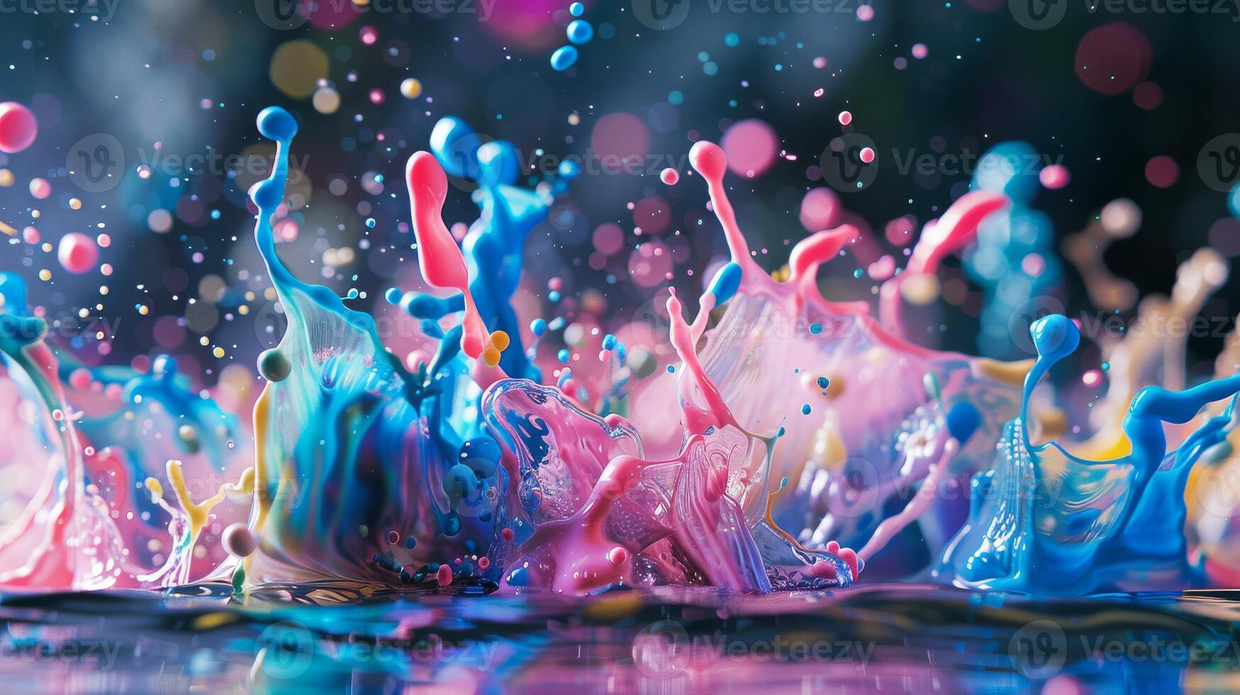 Colorful paint splashes on water photo