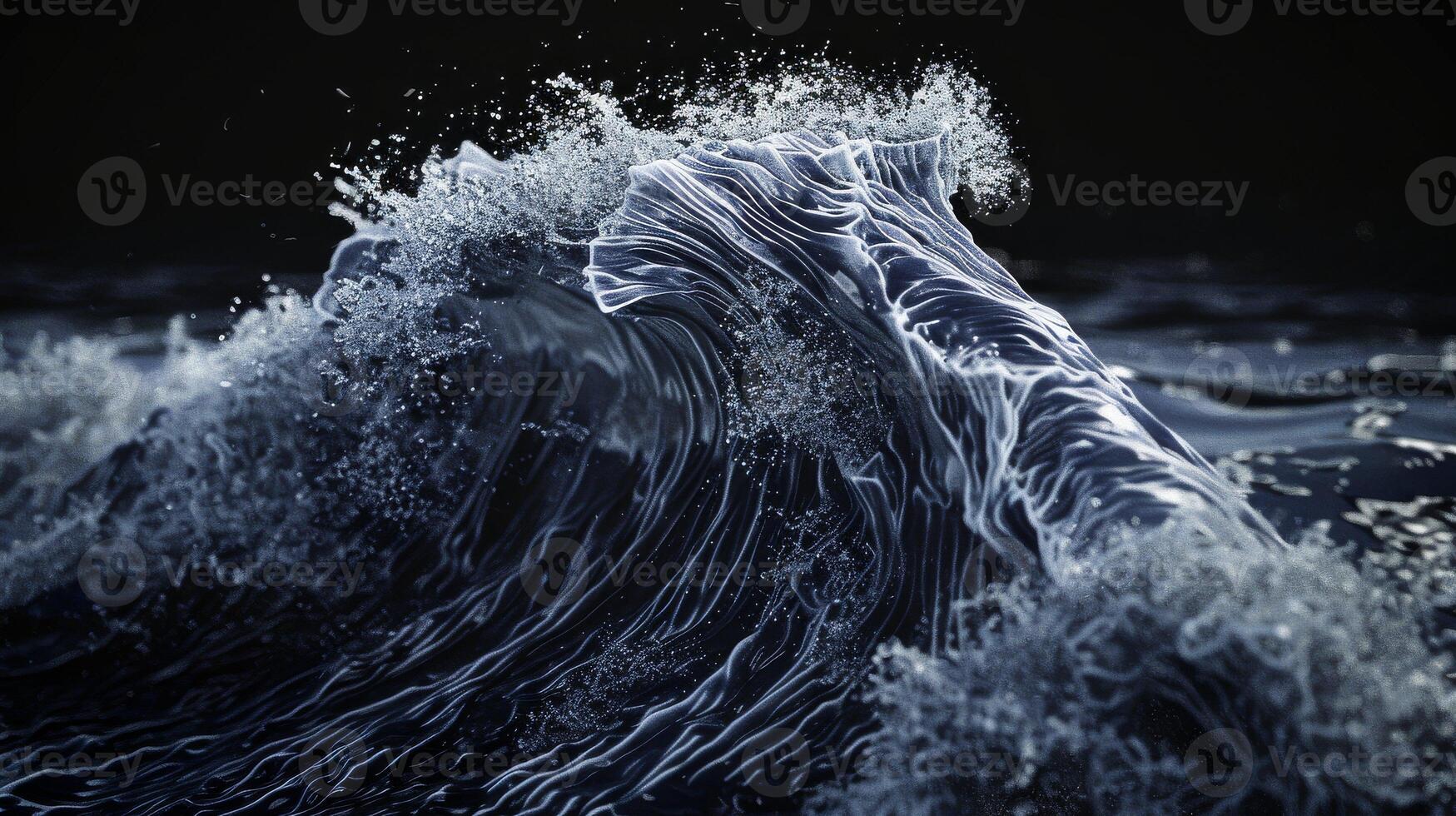 A wave crashing into the ocean with a dark background photo