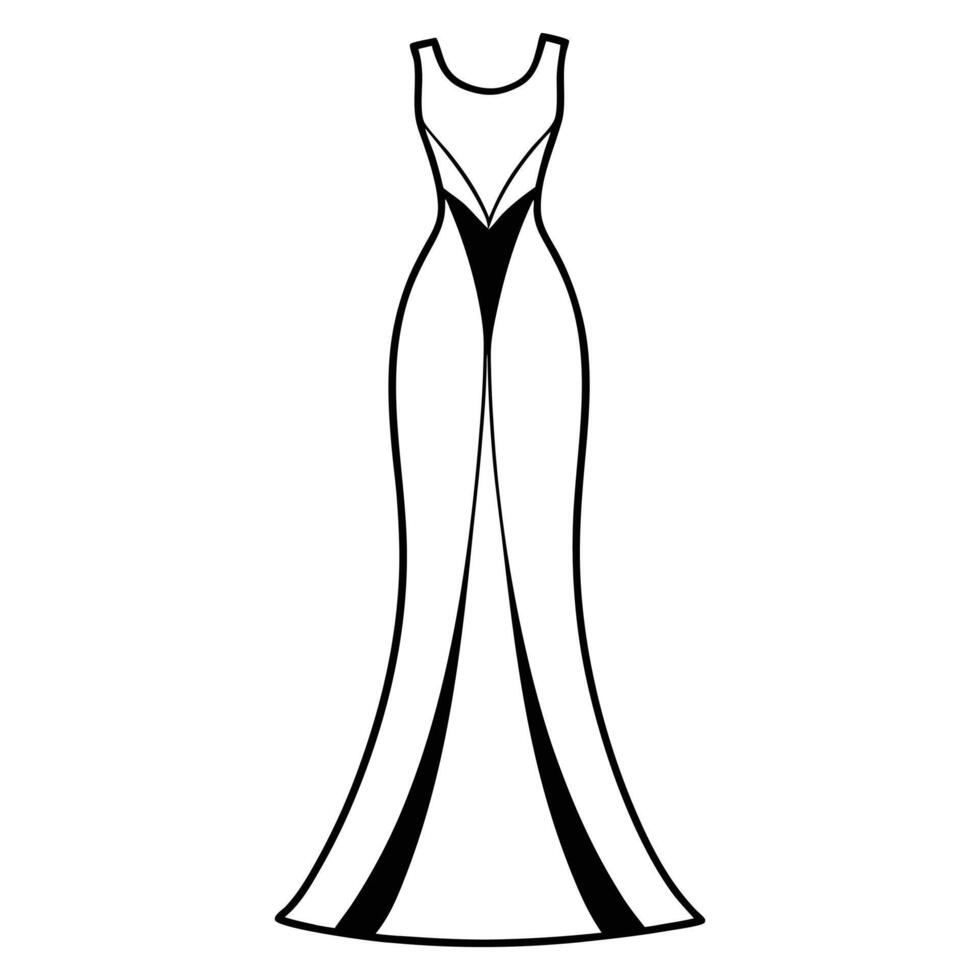 Elegant Evening Gown Line Illustration of a Glamorous Floor-Length Gown with a Slit vector