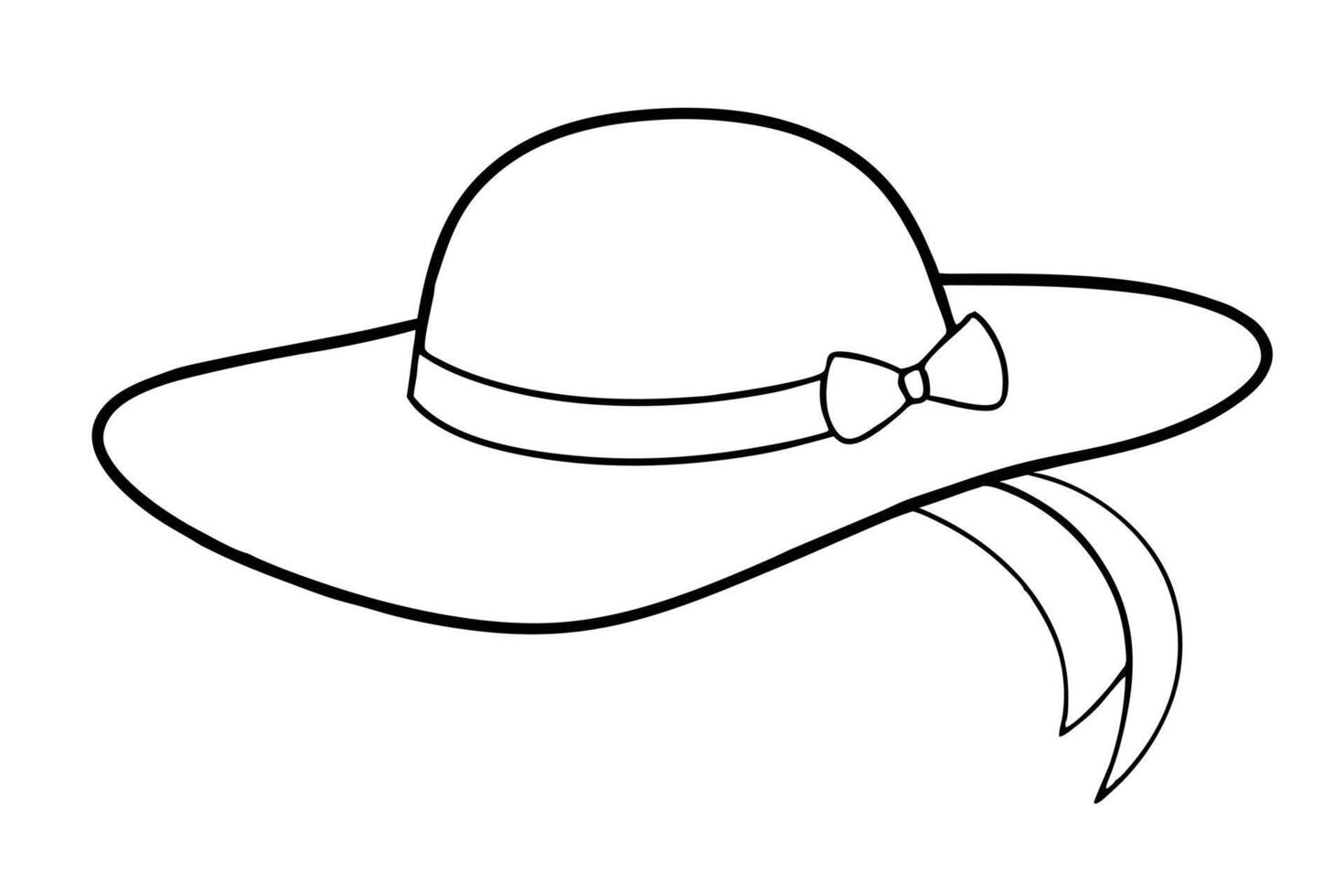 Wide-Brimmed Hat Line Illustration of a Stylish Sunhat with Ribbon vector