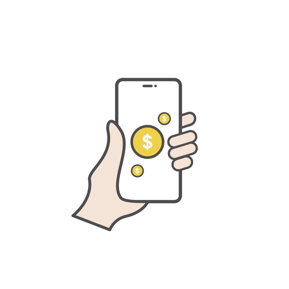 Money or digital payment icon on smartphone held in hand vector