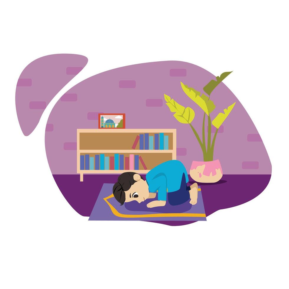 muslim praying sujud worshiping in ramadhan islam tahajjud salat salah vector