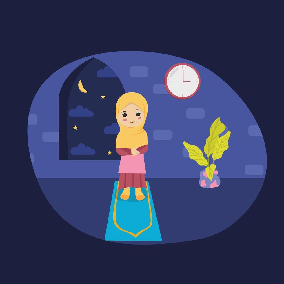 muslimah prayer tahajjud flat design ramadhan witr vector