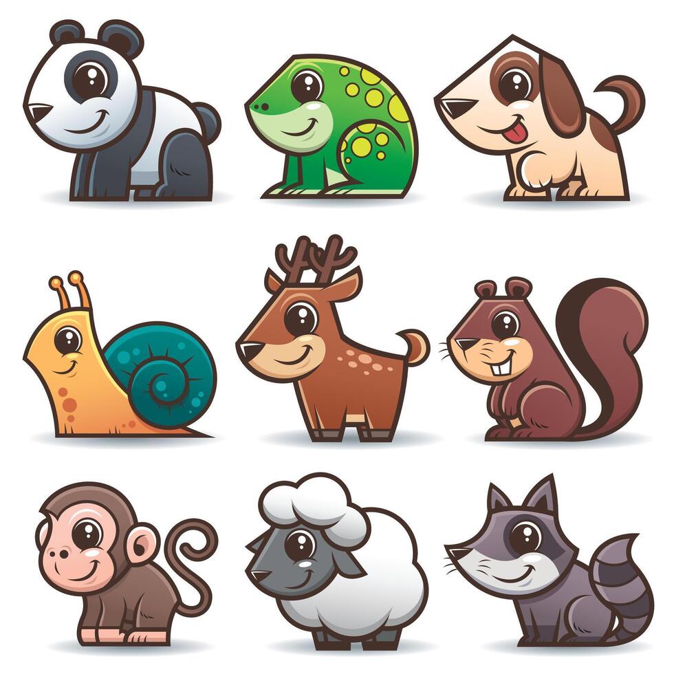 Adorable Cartoon Animal Collection. Cute and Playful Wildlife and Pets vector