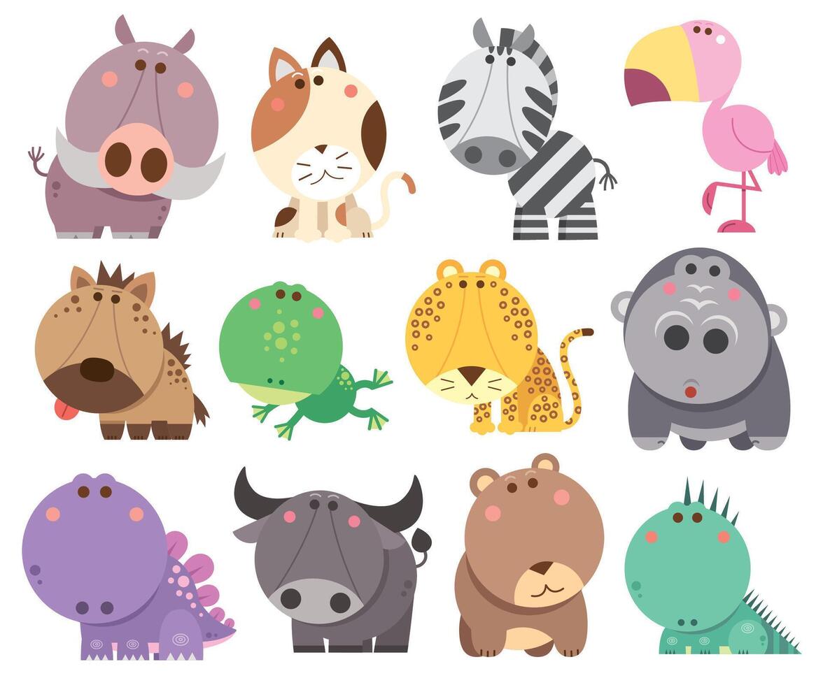 Cute Cartoon Safari and Jungle Animals Collection vector