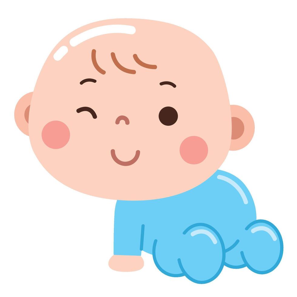 Winking Crawling Baby in Blue Onesie Illustration vector