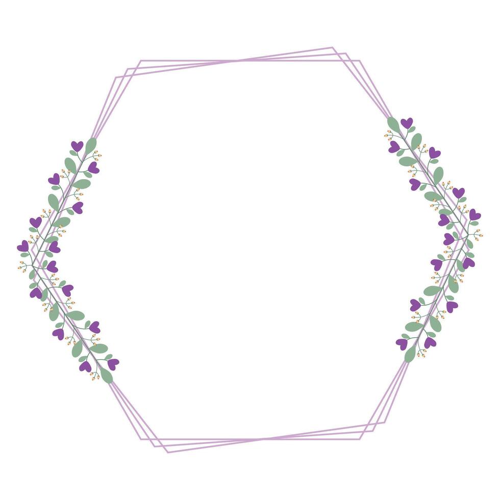 Hexagonal Wreath Or Borders Frame With Love Purple Flowers vector