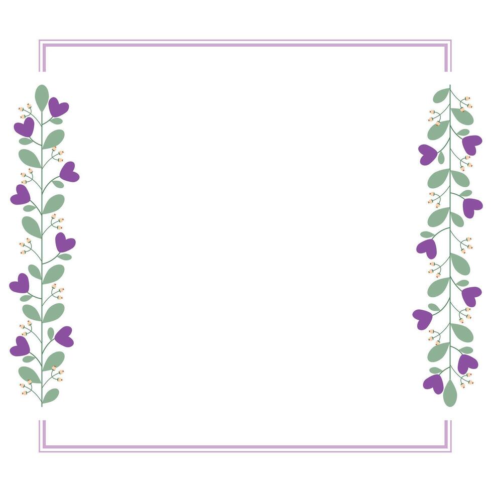 Beautiful Square Border Frame With Green Leaves And Love Purple Flowers vector
