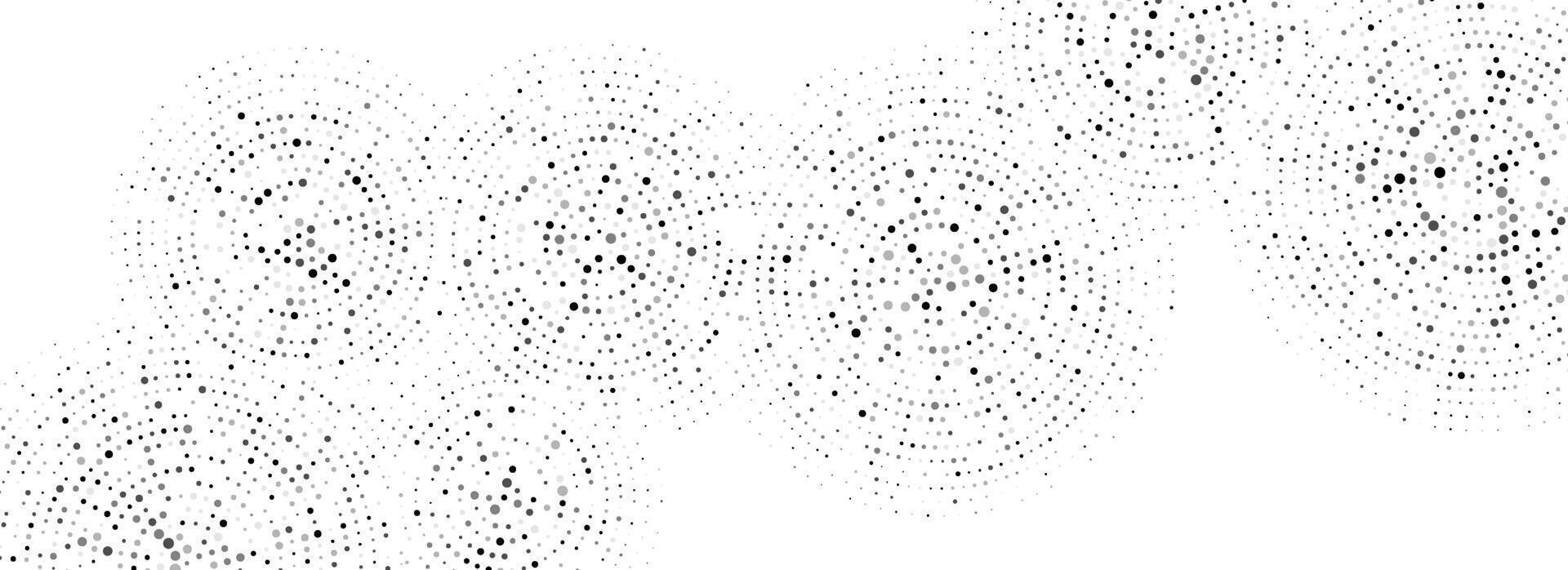 Black dotted concentric circle pattern. Radial halftone abstract drop wallpaper. Rippled sound wave ring background. Circular particle texture for flyer, poster, presentation. vector