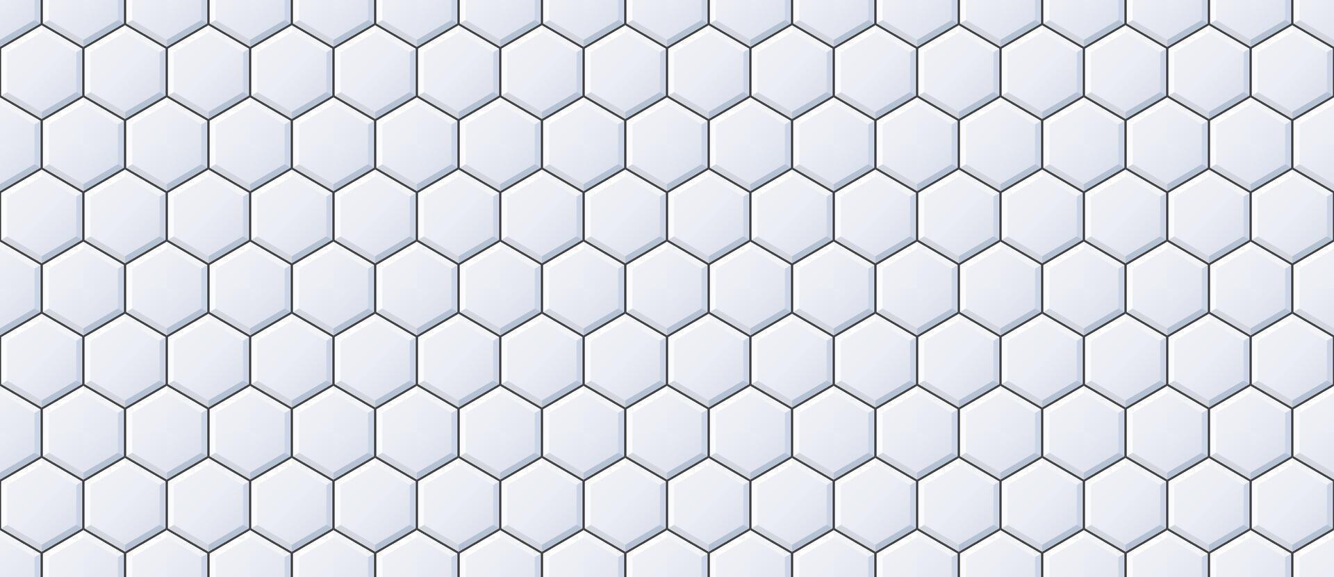 Seamless hexagon tile pattern. Honeycomb ceramic tiled texture for bathroom wall, kitchen floor, pool surface. Repeating mosaic grid background. Repeated light grey wallpaper. vector