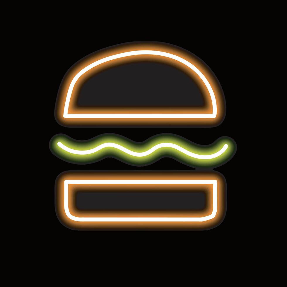 neon burger isolated on black background. burger icon with glowing neon lines. vector