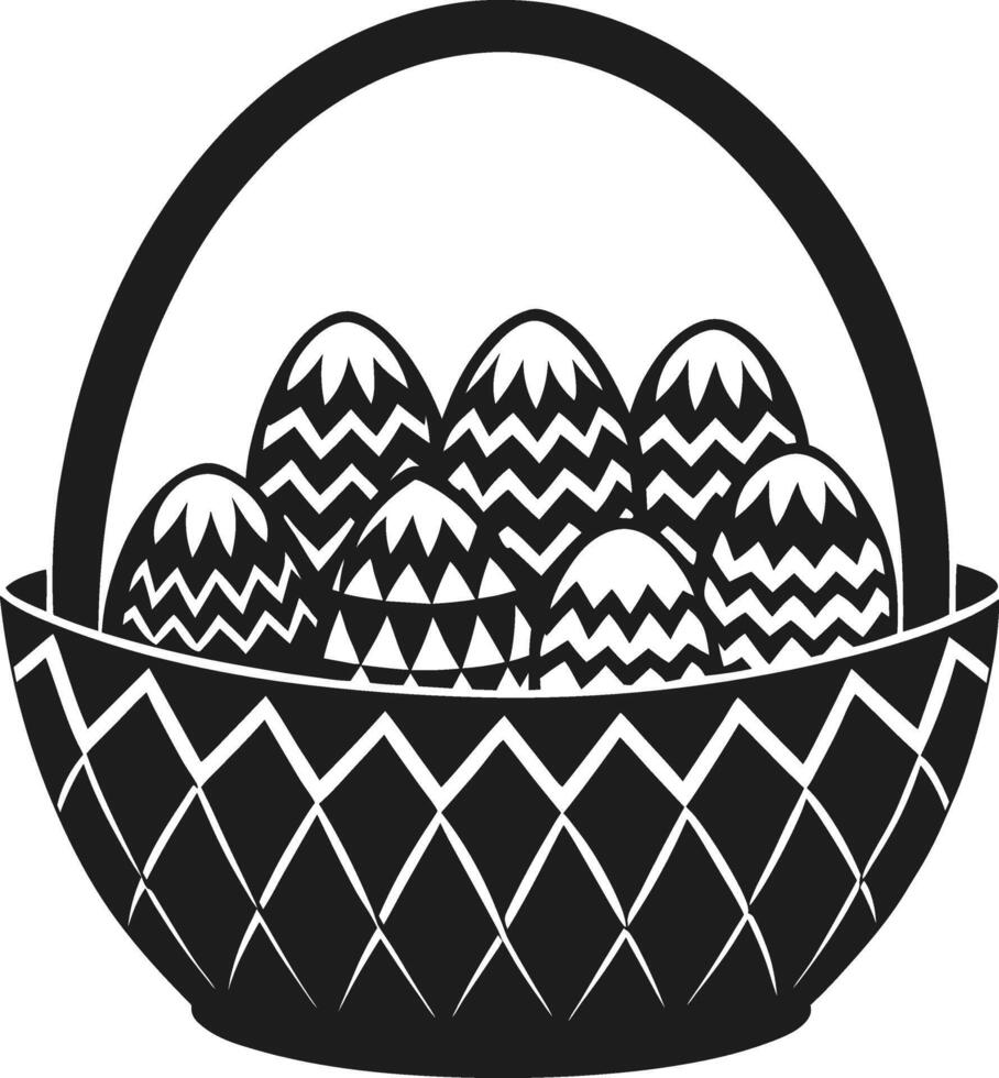 Easter Basket with Zigzag Patterned Eggs Illustration vector