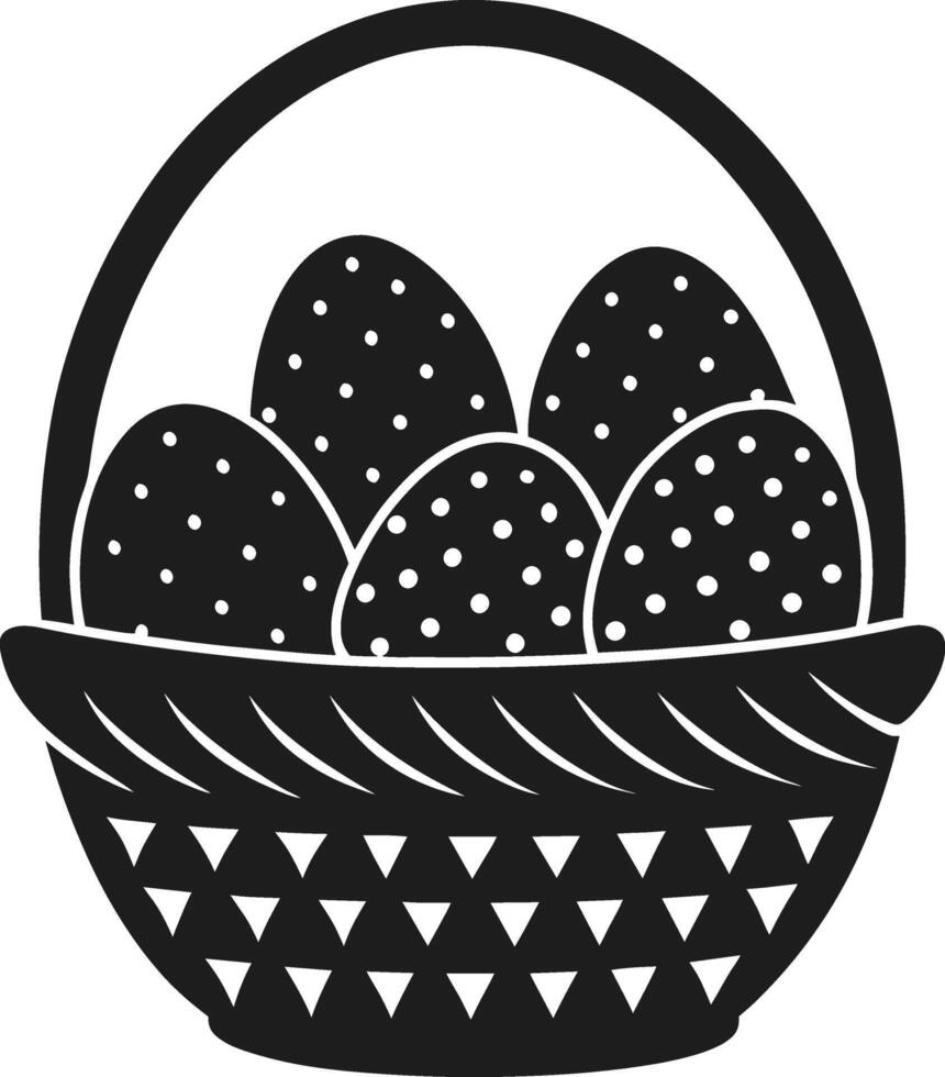 Polka Dot Easter Eggs in Decorative Basket Silhouette Illustration vector